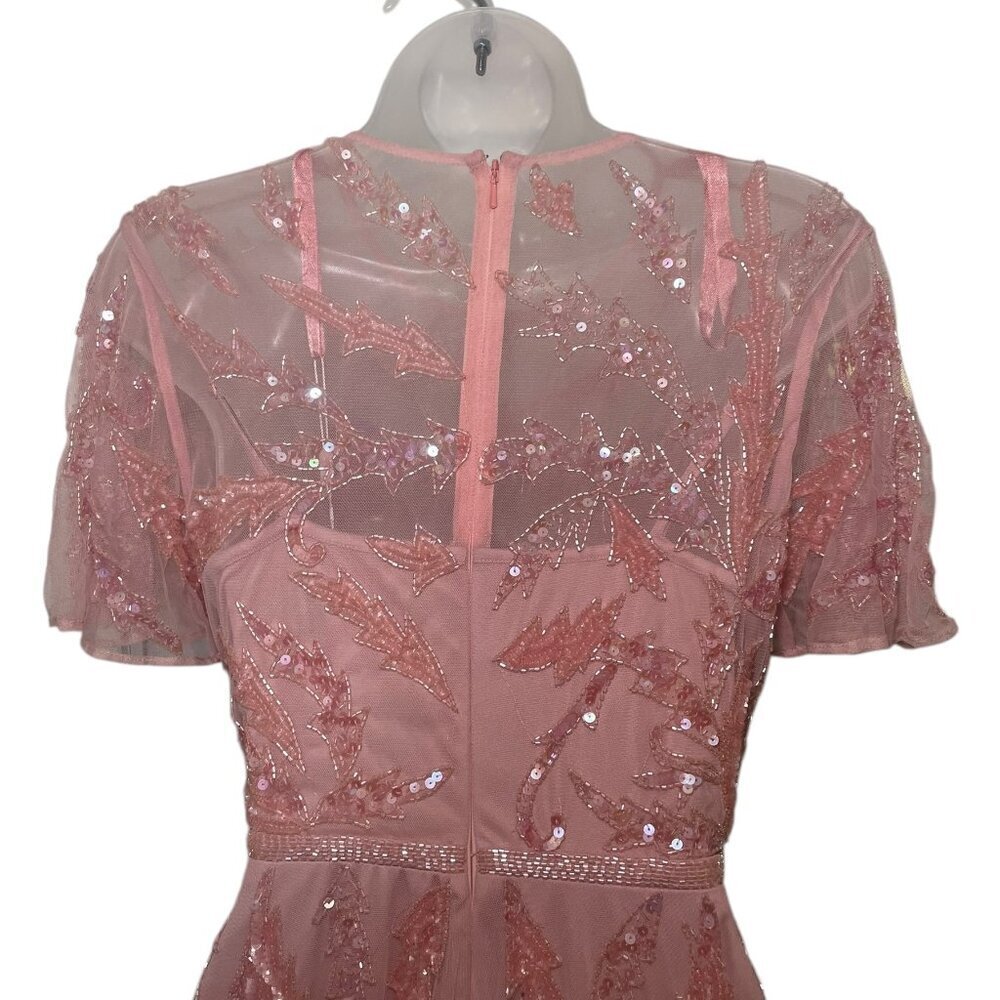 Mac Duggal Wisteria Sequin Beaded Tulle Midi Dress Size 4 Sample Gown - Picture 5 of 9